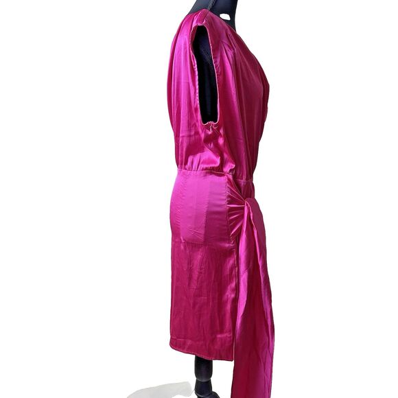 Zesica Womens Fuscia Asymmetrical‎ Midi Dress L Ruched One Shoulder Cutout New - Picture 4 of 13